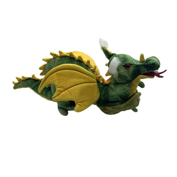 Folkmanis Plush Dragon Hand Puppet Stuffed Animal Toy Green 14" Gold Furry Ears - Picture 4 of 5